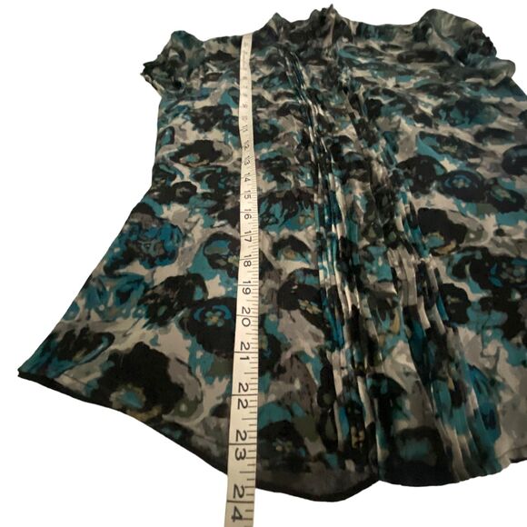 Macys Alfani brand 100% Silk Blouse Top Shirt Blue Black Lined Size 4 - Picture 10 of 10